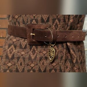 Vintage Whimsigoth Suede Belt Dangling Gold Charm Witchy Academia